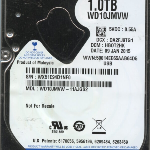 WD10JMVW-11AJGS2 WX51A 01:09:15 WESTERN DIGITAL 1TB HDD