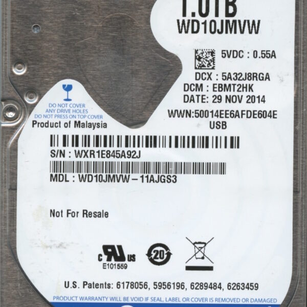 WD10JMVW-11AJGS3 WXR1E 11:29:14 WESTERN DIGITAL 1TB HDD