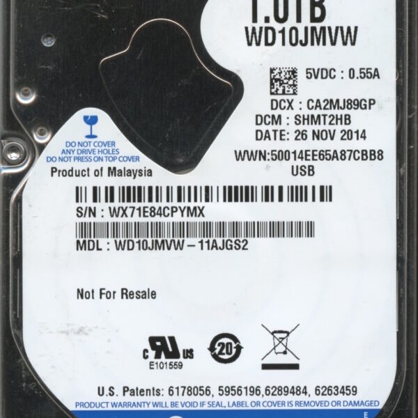 WD10JMVW-11AJGS3 WX71E 11:26:14 WESTERN DIGITAL 1TB HDD