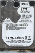 WD10JCCW-63D4FY2 WX61E 06/22/15 WESTERN DIGITAL 1TB HDD