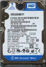 WD5000BEVT-60A0RT0 WXD1A 09/05/10 WESTERN DIGITAL 500GB HDD