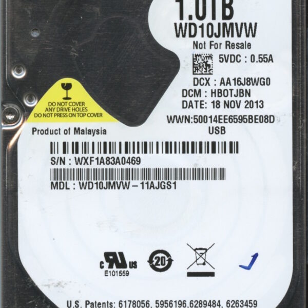 WD10JMVW-11AJGS1 WXF1A 11:18:13 WESTERN DIGITAL 1TB HDD