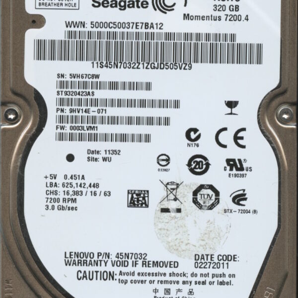 ST9320423AS 9HV14E-071 0003 WU 5VH SEAGATE 320GB HDD