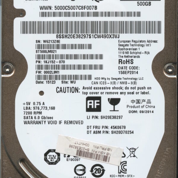 ST500LM021 1KJ152-070 0002 WU W62 SEAGATE 500GB HDD