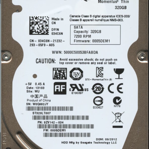 ST320LT007 9ZV142-034 0005 WU W0Q SEAGATE 320GB HDD