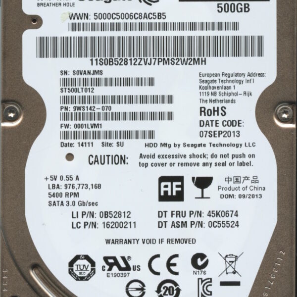 ST500LT012 9WS142-070 0001 WU S0V SEAGATE 500GB HDD