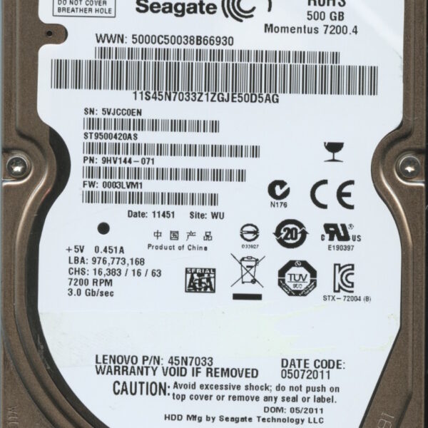 ST9500420AS 9HV144-071 0003 WU 5VJ SEAGATE 500GB HDD