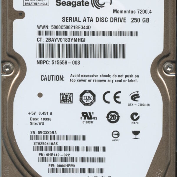 ST9250410AS 9HV142-022 0006 WU 5VG SEAGATE 250GB HDD