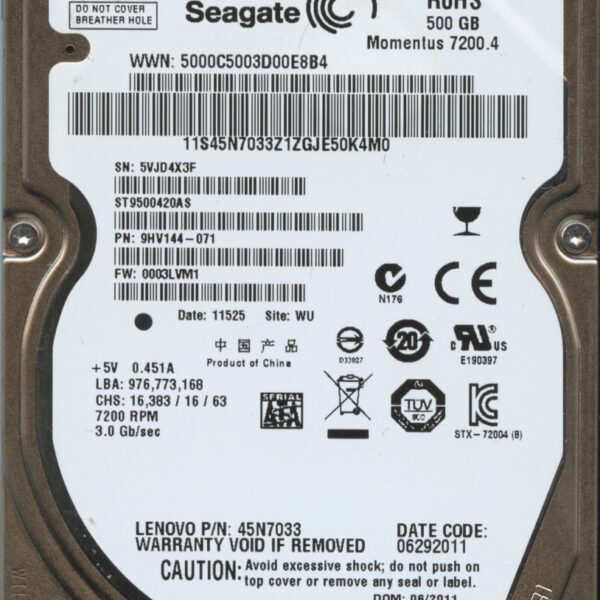 ST9500420AS 9HV144-071 0003 WU 5VJ SEAGATE 500GB HDD