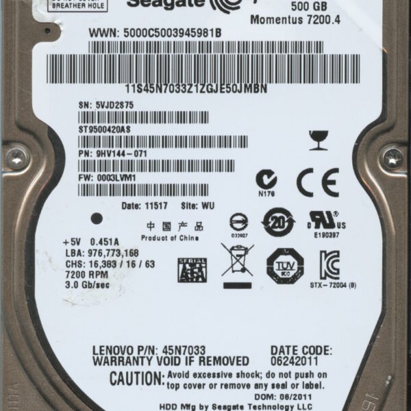 ST9500420AS 9HV144-071 0003 WU 5VJ SEAGATE 500GB HDD