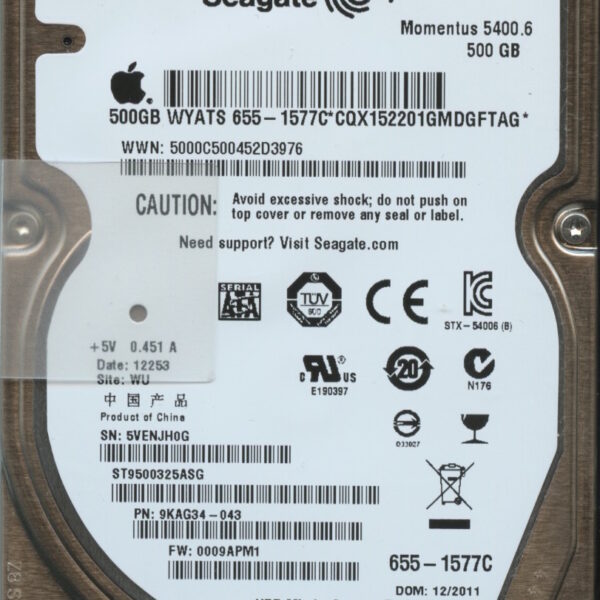 ST9500325ASG 9KAG34-043 0009 WU 5VE SEAGATE 500GB HDD