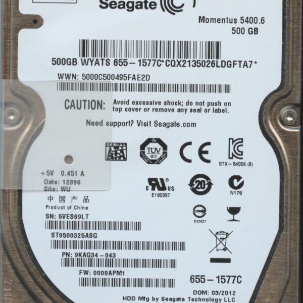 ST9500325ASG 9KAG34-043 0009 WU W62 SEAGATE 500GB HDD