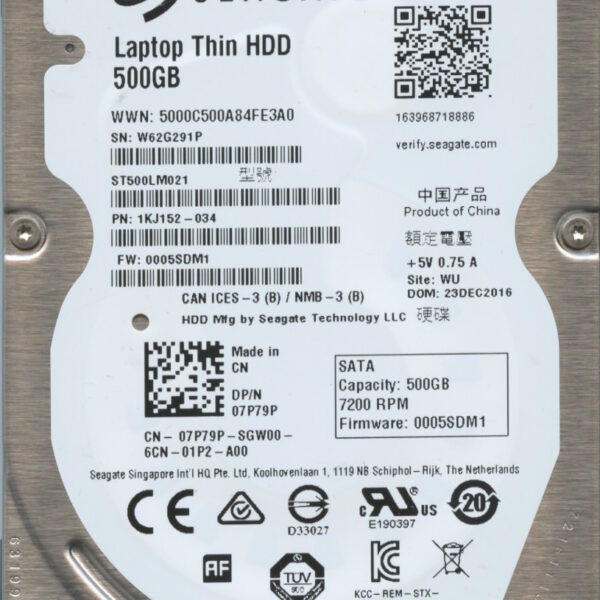 ST500LM021 1KJ152-034 0005 WU W62 SEAGATE 500GB HDD