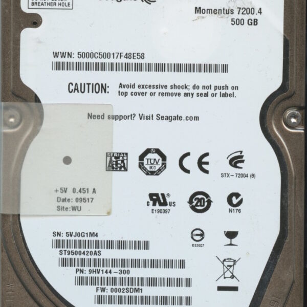 ST9500420AS 9HV144-300 0002 WU 5VJ SEAGATE 500GB HDD