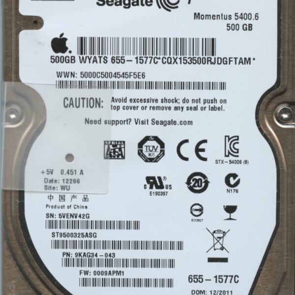 ST9500325ASG 9KAG34-043 0009 WU 5VE SEAGATE 500GB HDD