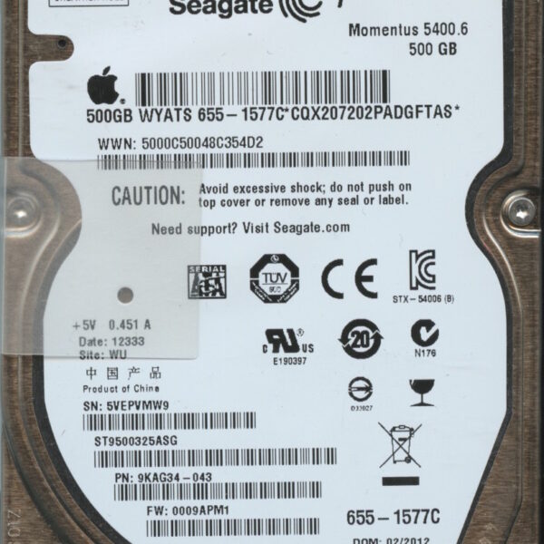 ST9500325ASG 9KAG34-043 0009 WU 5VE SEAGATE 500GB HDD