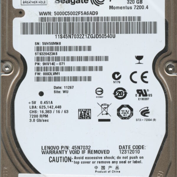 ST9320423AS 9HV14E-071 0003 WU 5VH SEAGATE 320GB HDD