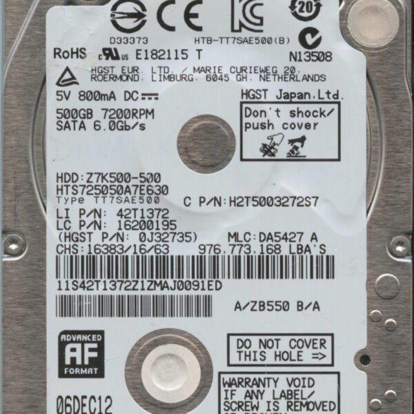 HTS725050A7E630 DA5427 42T1372 THAILAND 500GB 12:12