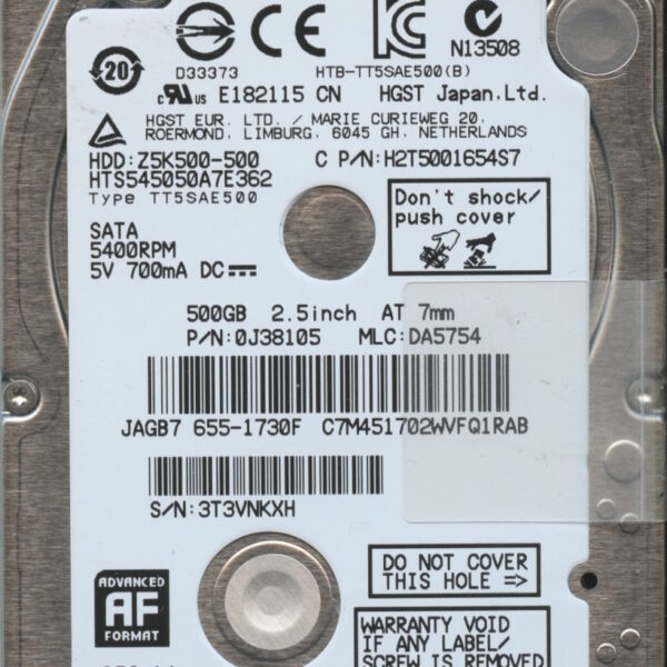 HTS545050A7E362 DA5754 0J38105 CHINA 500GB 12:14