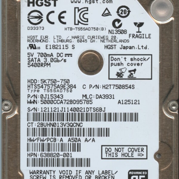 HTS547575A9E364 0J15343 DA3931 HGST 750GB 11:12