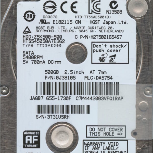 HTS545050A7E362 0J38105 DA5754 HGST 500GB 10:14