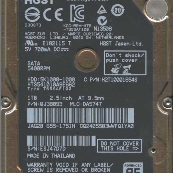 HTS541010A9E662 0J38093 DA5747 HGST 1TB 01:14