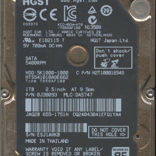 HTS541010A9E662 0J38093 DA5747 HGST 1TB 01:14