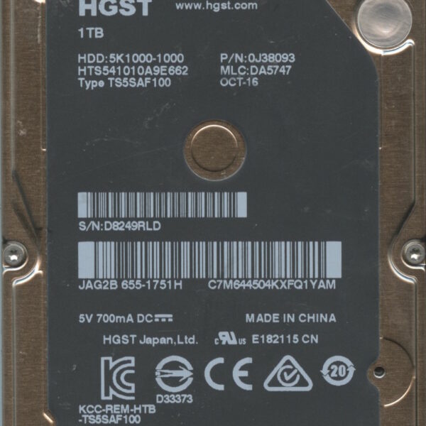 HTS541010A9E662 0J38093 DA5747 HGST 1TB 10:16