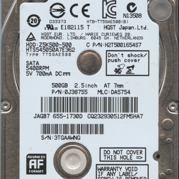 HTS545050A7E362 0J38755 DA5747 HGST 500GB 07:13