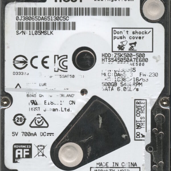 HTS545050A7E680 0J38065 DA6523 HGST 500GB