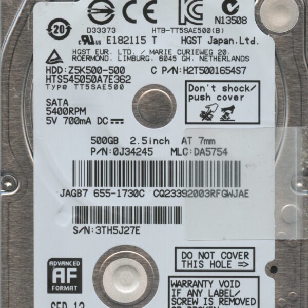 HTS545050A7E362 0J34245 DA5754 HGST 500GB 09:13