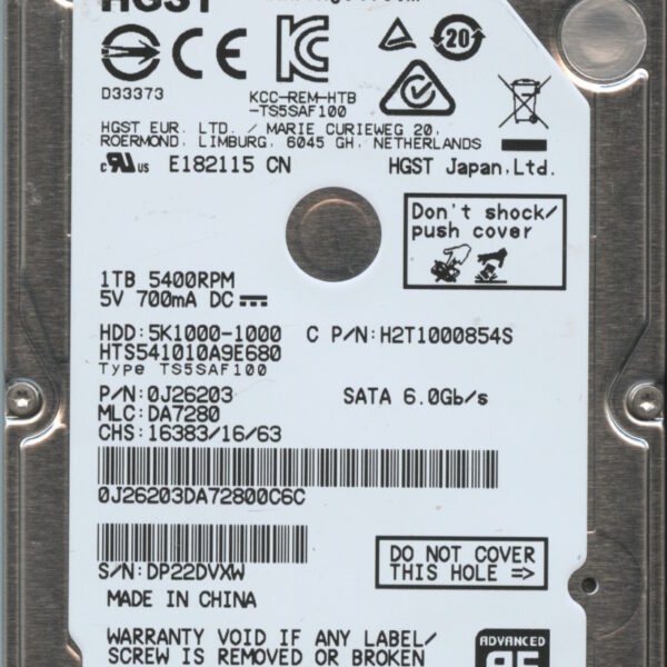 HTS541010A9E680 0J26203 DA7280 HGST 1TB 12:16