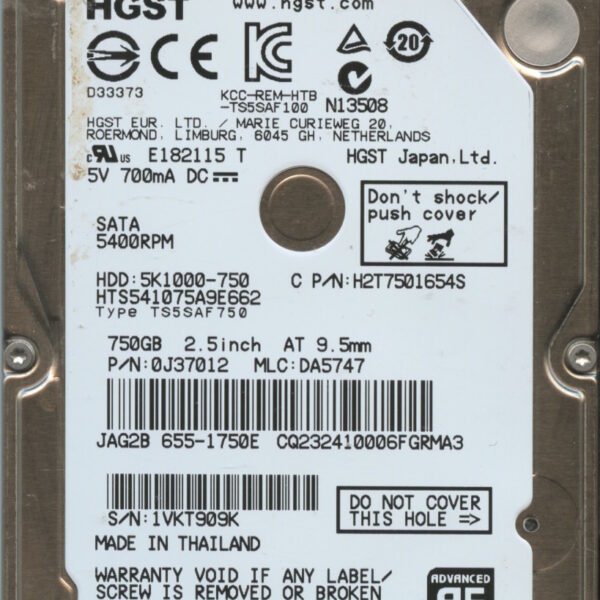 HTS541075A9E662 0J37012 DA5747 HGST 750GB 06:13