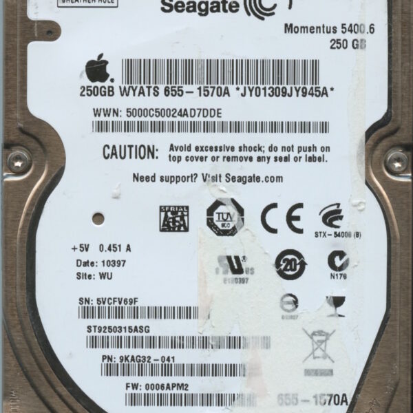 HTS9250315ASG 9KAG32-041 006APM2 SEAGATE 250GB