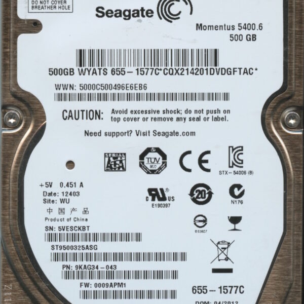 HTS9500325ASG 9KAG34-043 009APM1 SEAGATE 500GB