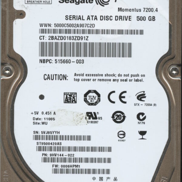 ST9500420AS 9YV144-022 0006HPM1 SEAGATE 500GB