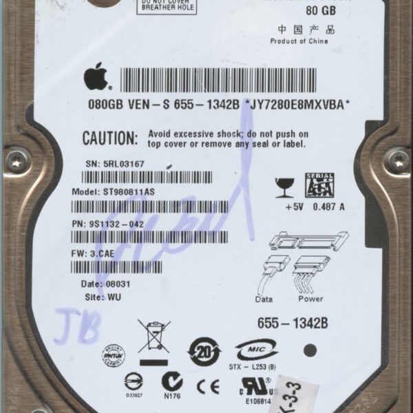 ST980811AS 9S1132-042 3.CAE SEAGATE 80GB