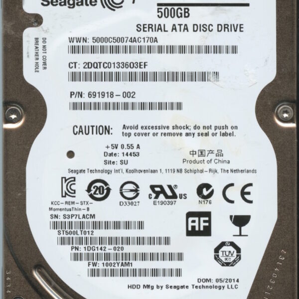 ST500LT012 1DG142-020 1002YAM1 SEAGATE 500GB