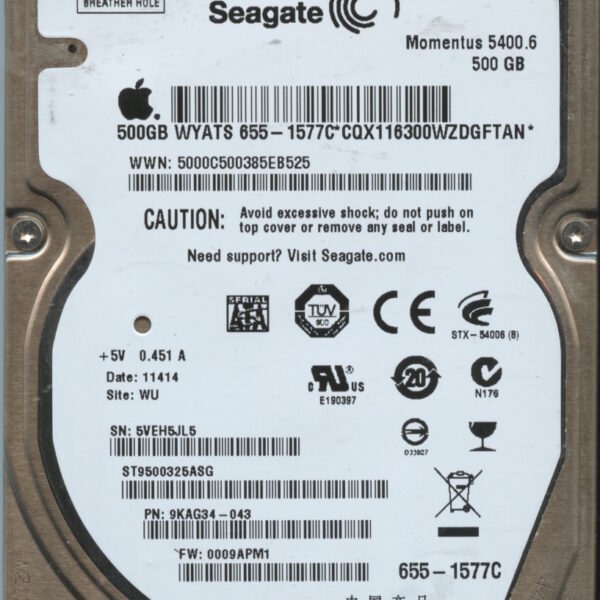 ST9500325ASG 9KAG34-043 0009APM1 SEAGATE 500GB