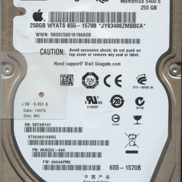 ST9250315ASG 9KAG32-040 0004APM2 SEAGATE 250GB