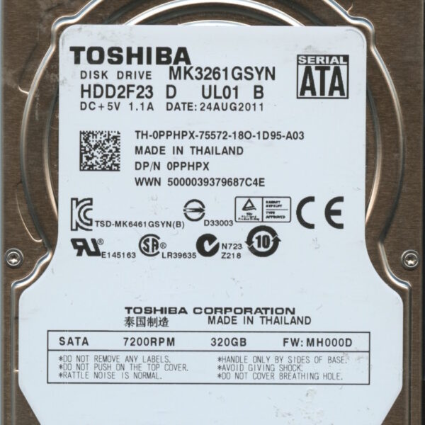 MK3261GSYN HDD2F23 D UL01 B MH000D TOSHIBA 320GB