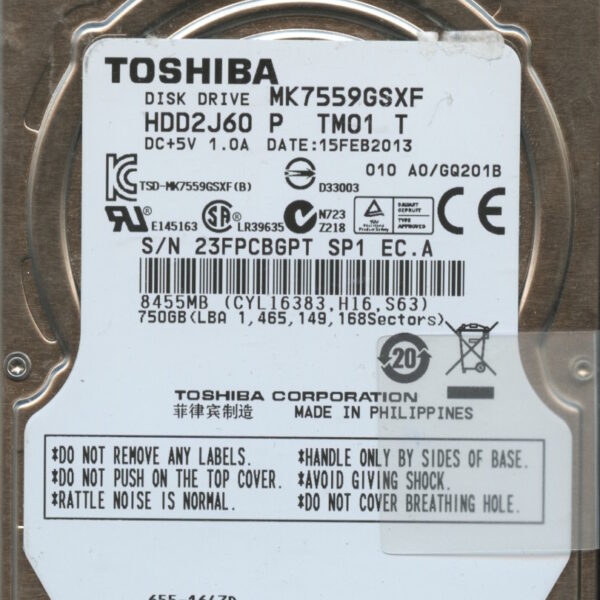 MK7559GSXF HDD2J60 P TM01 T GQ201B TOSHIBA 750GB