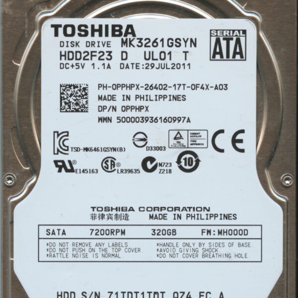 MK3261GSYN HDD2F23 D UL01 T MH000D TOSHIBA 320GB