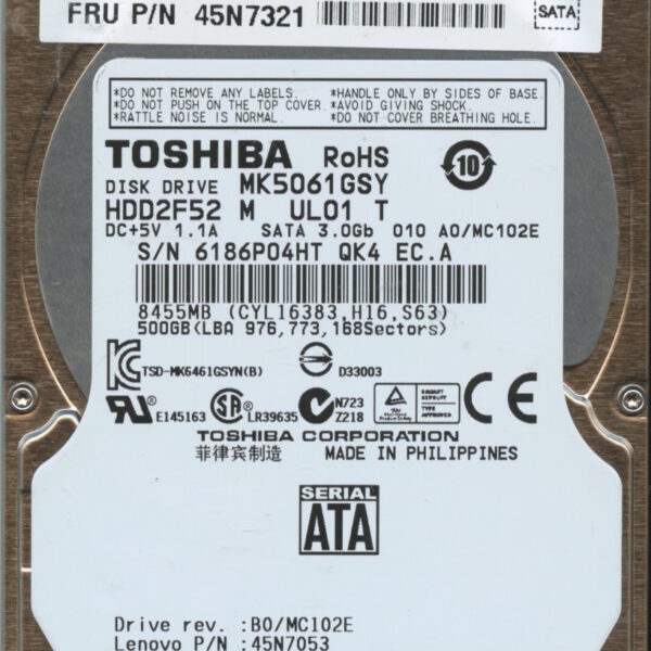 MK5061GSY HDD2F52 M UL01 T MC102E TOSHIBA 500GB