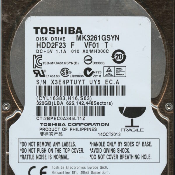 MK3261GSYN HDD2F23 F VF01 T MH000C TOSHIBA 320GB