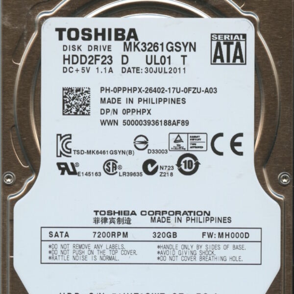 MK3261GSYN HDD2F23 D UL01 T MH000D TOSHIBA 320GB