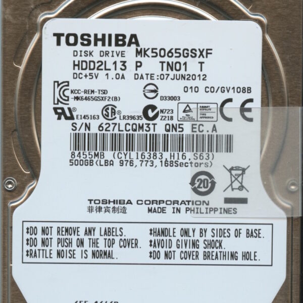 MK5065GSXF HDD2L13 P TN01 T GV108B TOSHIBA 500GB