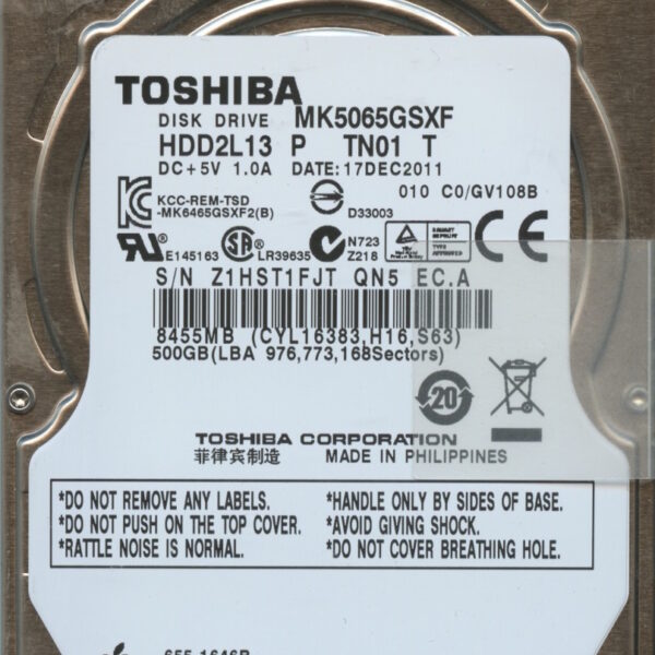 MK5065GSXF HDD2L13 P TN01 T GV108B TOSHIBA 500GB