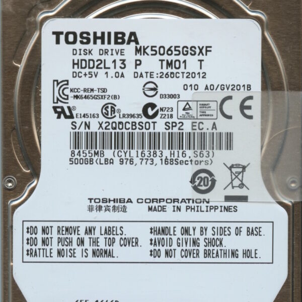 MK5065GSXF HDD2L13 P TM01 T GV201B TOSHIBA 500GB