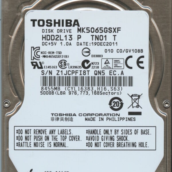 MK6065GSXF HDD2L13 P TN01 T GV108B TOSHIBA 500GB